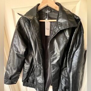 leather bomber jacket! new with tags